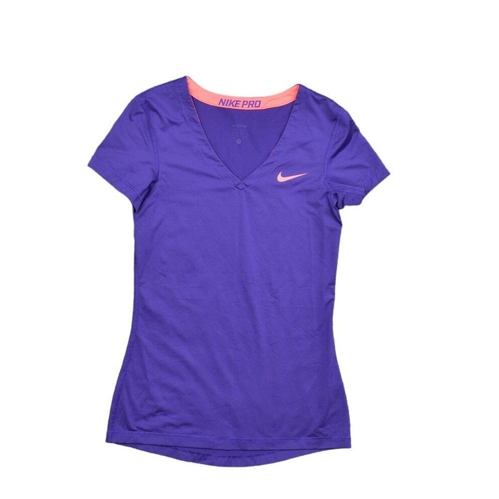 Nike Women's Small Purple Polyester T-Shirt - Pro V Neck Short Sleeve Swoosh